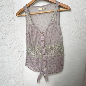 Flowy Lavender Sleeveless Top w Lace cottage shabby chic boho prairie M